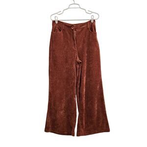 Industry Chenille Soft Corduroy Wide Leg Pants Flowy Pockets Size 10 Red Brown